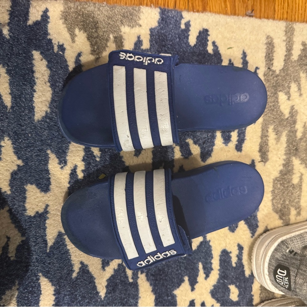 Adidas Blue and White Slide Sandals